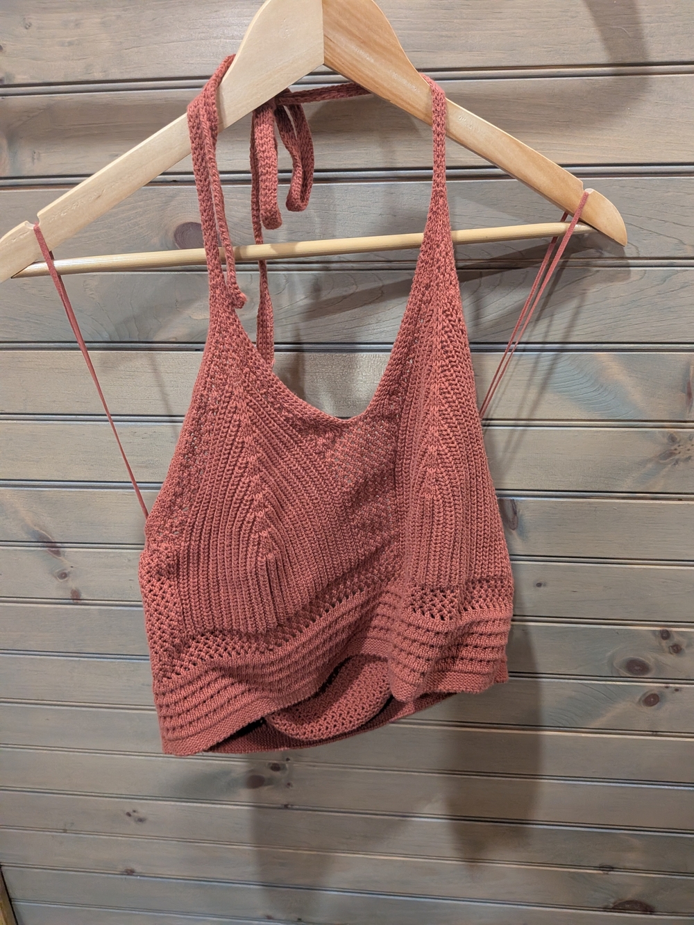 aerie Halter Crochet Knit Crop Top - Dusty Rose